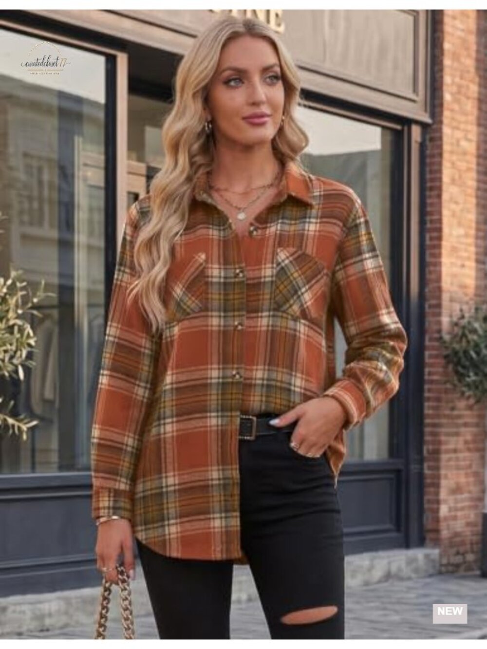Flannel Button Down Shirt Buffalo Plaid Long Sleeve Blouse - Picture 2 of 6